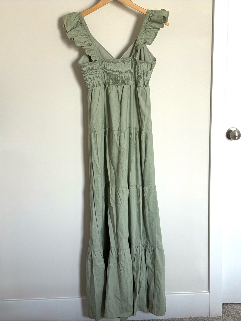 NWT Sim & Sam Sage Green Flutter Sleeve Tiered Maxi Dress 100% Cotton Large - Picture 2 of 9